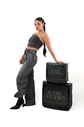 شلوار جین طوسی زنانه پاچه گشاد MODA - کد 932829544