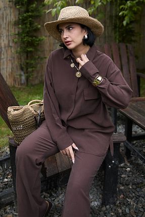 ست بالاتنه و پائین تنه حجاب قهوه ای زنانه رگولار InStyle - کد 932862902