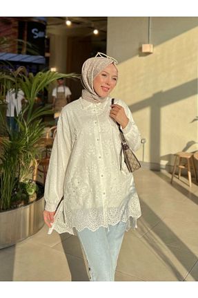 پیراهن حجاب سفید زنانه رگولار BZ BUTİK - کد 932870478