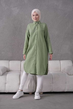 تونیک حجاب خاکی زنانه %100 پنبه QAWWA - کد 930531569