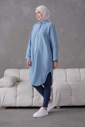 تونیک حجاب آبی زنانه %100 پنبه QAWWA - کد 930531540