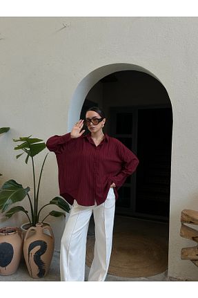 پیراهن زرشکی زنانه اورسایز minaaise - کد 928358817