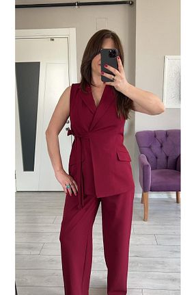 ست بالاتنه و پائین تنه زرشکی زنانه بافتنی VOSEM BUTİK - کد 932903552