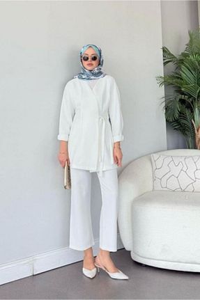 ست بالاتنه و پائین تنه حجاب سفید زنانه رگولار Sezi Moda Giyim - کد 932924697