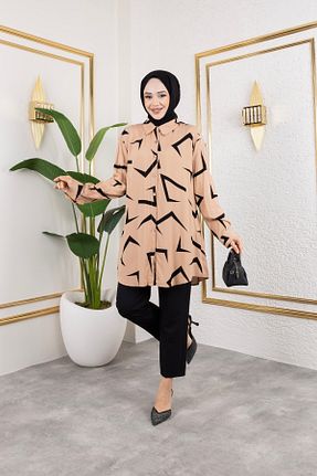 پیراهن بژ زنانه اورسایز HİRA LİFE FASHİON - کد 933626293