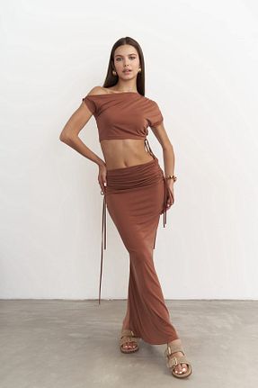ست بالاتنه و پائین تنه قهوه ای زنانه بافتنی MAİ COLLECTİON - کد 833122118