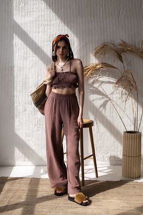 ست بالاتنه و پائین تنه قهوه ای زنانه بافتنی BOHEMAİ - کد 722946336