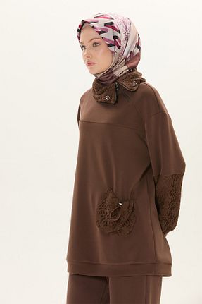 ست بالاتنه و پائین تنه حجاب قهوه ای اورسایز Setrms - کد 932987042