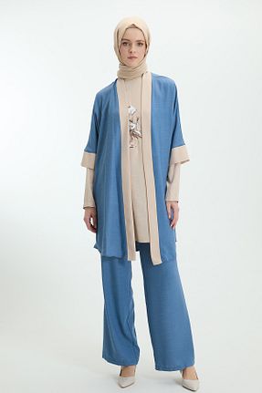 ست بالاتنه و پائین تنه حجاب آبی اورسایز Setrms - کد 932987335