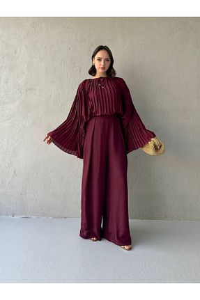 ست بالاتنه و پائین تنه حجاب زرشکی زنانه بافتنی ALREMİYA - کد 932993501