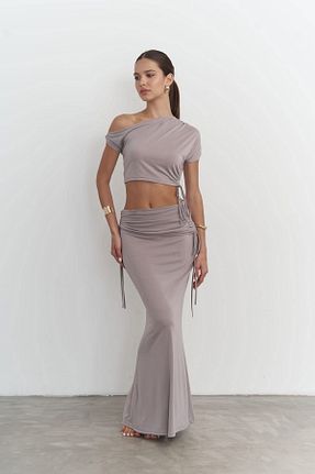 ست بالاتنه و پائین تنه بنفش زنانه بافتنی MAİ COLLECTİON - کد 833085429