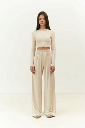 ست بالاتنه و پائین تنه بژ زنانه بافتنی MAİ COLLECTİON - کد 818180166