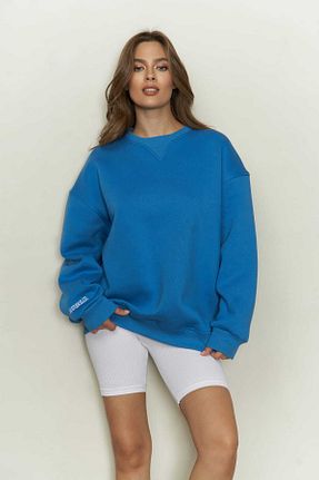 سوئیشرت آبی زنانه نقش دار / کار شده MAİ COLLECTİON - کد 353575559
