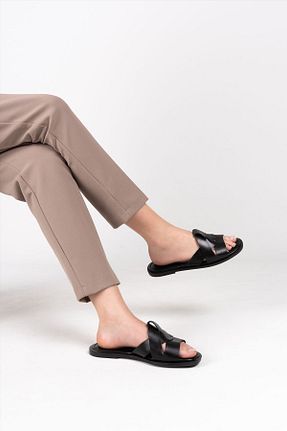 دمپائی مشکی زنانه چرم خالص İNNA - کد 827262623