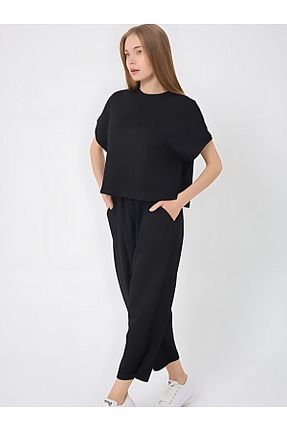ست بالاتنه و پائین تنه مشکی زنانه بافتنی ADENLİNA - کد 933090890