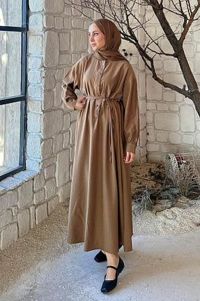 لباس حجاب قهوه ای زنانه اورسایز lamelif - کد 933061499