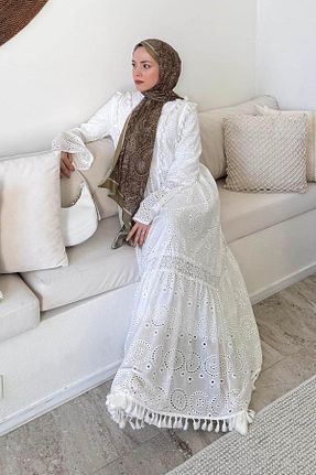 لباس حجاب سفید اورسایز lamelif - کد 933061328