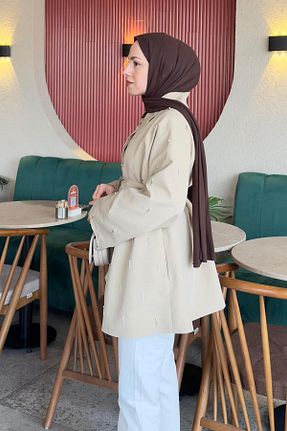 تونیک حجاب بژ زنانه بافتنی lamelif - کد 933654979
