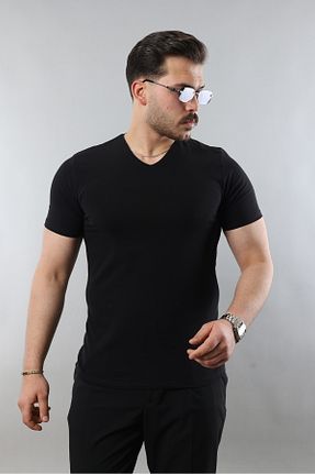 تیشرت مشکی مردانه یقه هفت STOCX - کد 933072693