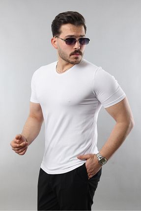 تیشرت سفید مردانه یقه هفت STOCX - کد 933072489