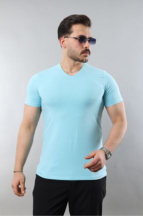 تیشرت آبی مردانه یقه هفت STOCX - کد 933072692