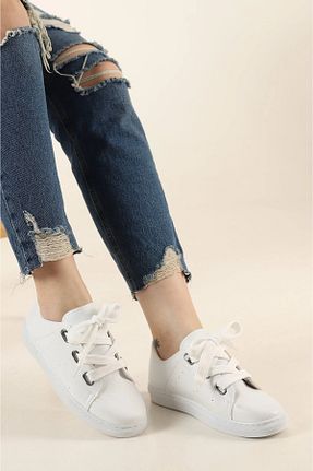 کفش اسنیکر سفید زنانه بند دار MİADORA - کد 933095437