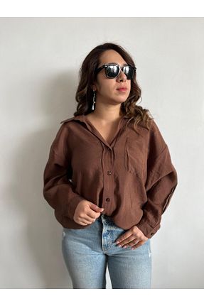پیراهن قهوه ای زنانه اورسایز Gizybutik - کد 933091459