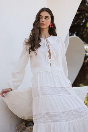 پیراهن سفید زنانه رگولار Olcay - کد 917333041