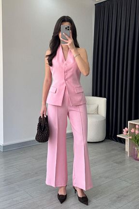 ست بالاتنه و پائین تنه صورتی زنانه بافتنی ECEMİ - کد 933141560