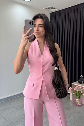 ست بالاتنه و پائین تنه صورتی زنانه بافتنی ECEMİ - کد 933141560