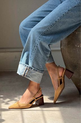 کفش پاشنه بلند کلاسیک قهوه ای زنانه جیر NİŞANTAŞI SHOES - کد 932992090