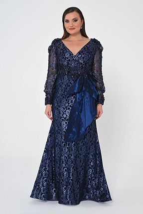 لباس مجلسی سایز بزرگ سرمه ای زنانه یقه هفت ALFABETA - کد 826434389