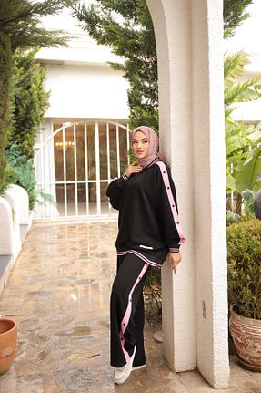 ست بالاتنه و پائین تنه حجاب مشکی زنانه اورسایز Wovi - کد 902839307
