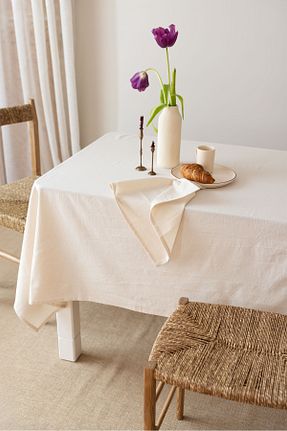 رومیزی بژ کتان Wellstil - کد 33989088