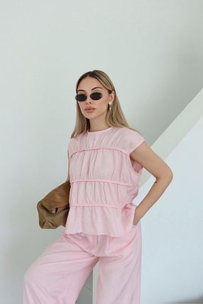 ست بالاتنه و پائین تنه صورتی زنانه بافتنی Laluvia - کد 933208686