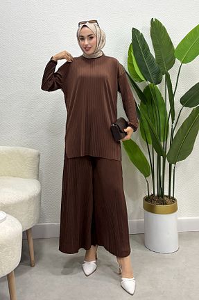 ست بالاتنه و پائین تنه قهوه ای زنانه جین Tesettür Diyarı - کد 933232860