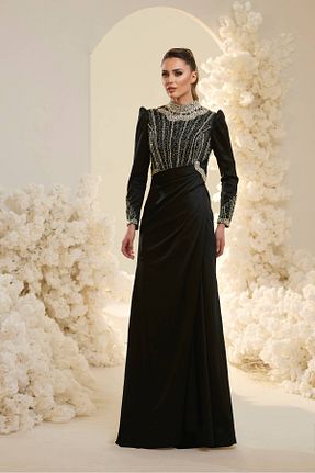لباس مجلسی حجاب مشکی زنانه یقه ایستاده Halezademoda - کد 933966804