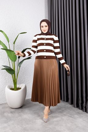 دامن حجاب قهوه ای زنانه رگولار HARMAN BUTİK - کد 888334471