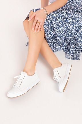 کفش کژوال سفید زنانه چرم خالص Gondol - کد 933320418