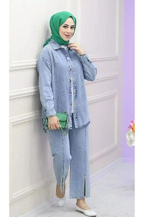 ست بالاتنه و پائین تنه حجاب آبی زنانه رگولار HARMAN BUTİK - کد 877539342