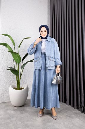 ست بالاتنه و پائین تنه حجاب آبی زنانه رگولار HARMAN BUTİK - کد 888699626
