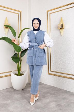 ست بالاتنه و پائین تنه حجاب آبی زنانه رگولار HARMAN BUTİK - کد 925826351
