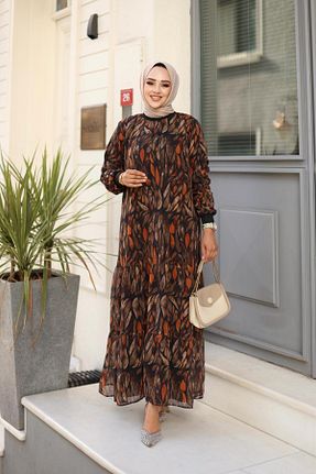 لباس حجاب قهوه ای زنانه رگولار HARMAN BUTİK - کد 865608276