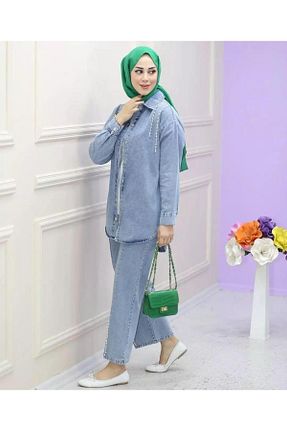 ست بالاتنه و پائین تنه حجاب آبی زنانه رگولار HARMAN BUTİK - کد 877539342