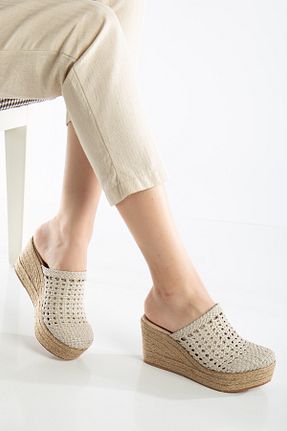دمپائی بژ زنانه چرم خالص Elile Shoes - کد 933332325