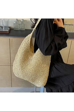 کیف ساحلی بژ زنانه حصیر Luminos Butik - کد 933337352