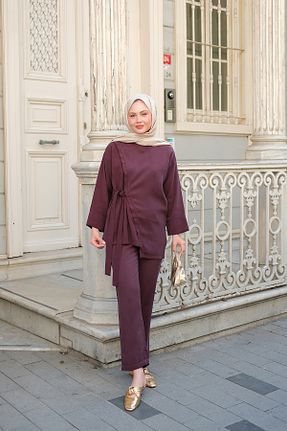 ست بالاتنه و پائین تنه زرشکی زنانه بافتنی LOCCO - کد 934201110