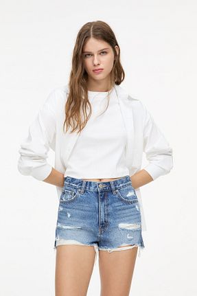 شلوارک و برمودا آبی زنانه فاق بلند Pull & Bear - کد 905663611