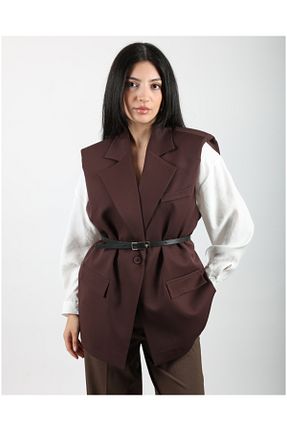 جلیقه قهوه ای زنانه اورسایز DEQ FASHION - کد 920611452