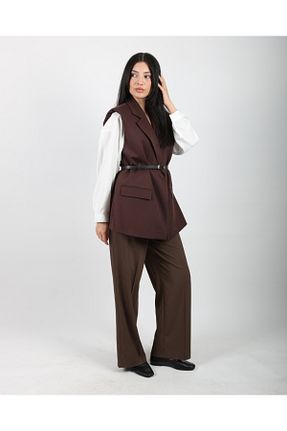 جلیقه قهوه ای زنانه اورسایز DEQ FASHION - کد 920611452